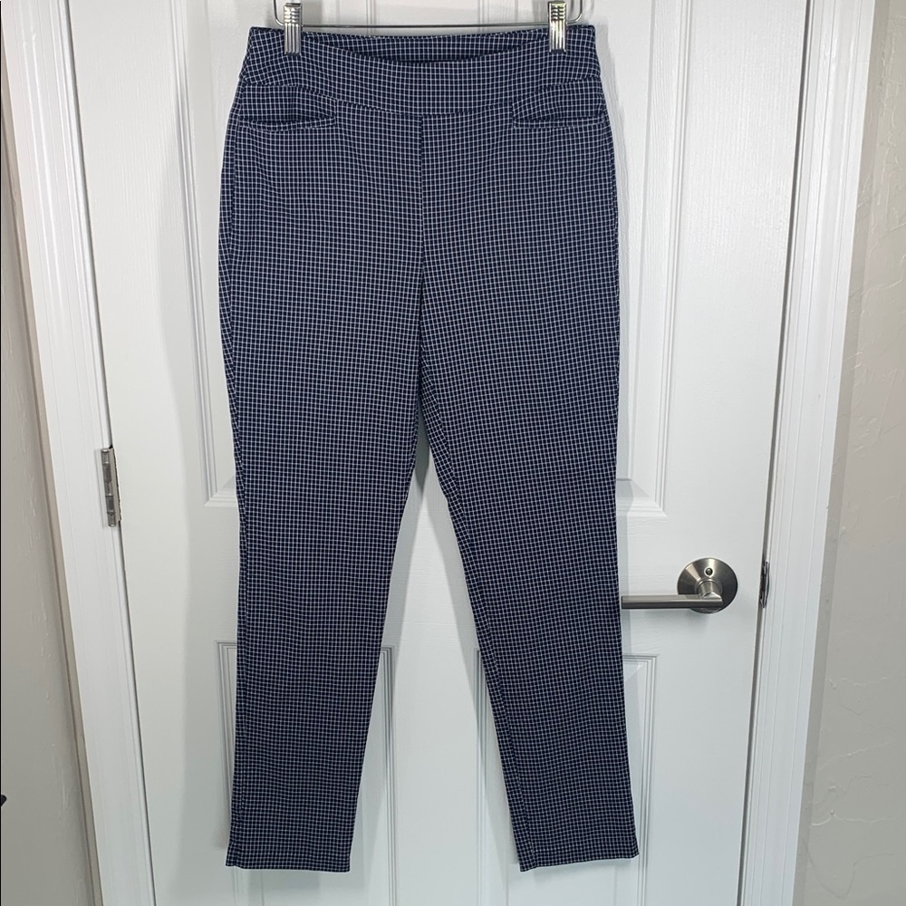 Chicos navy and white window pane check pants size 2